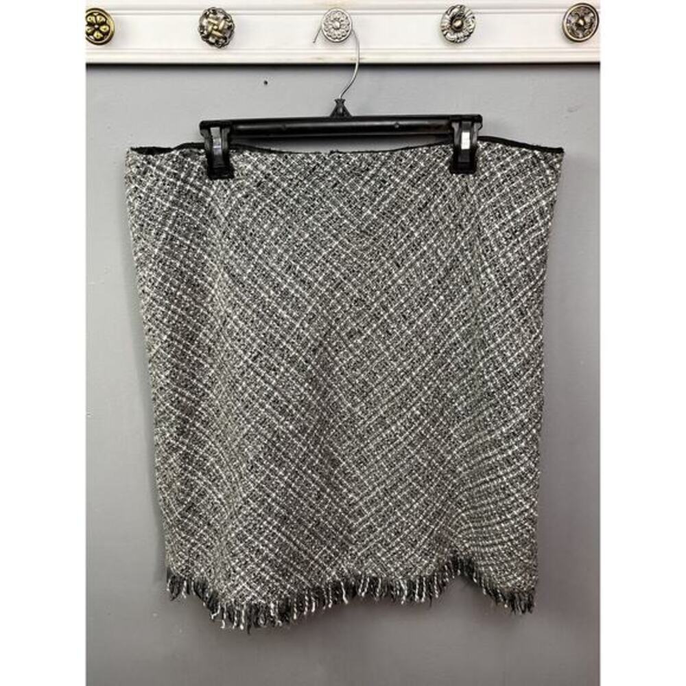 Apostrophe Tweed skirt Womens 18 Gray fringe Pencil Wool blend Lined Office